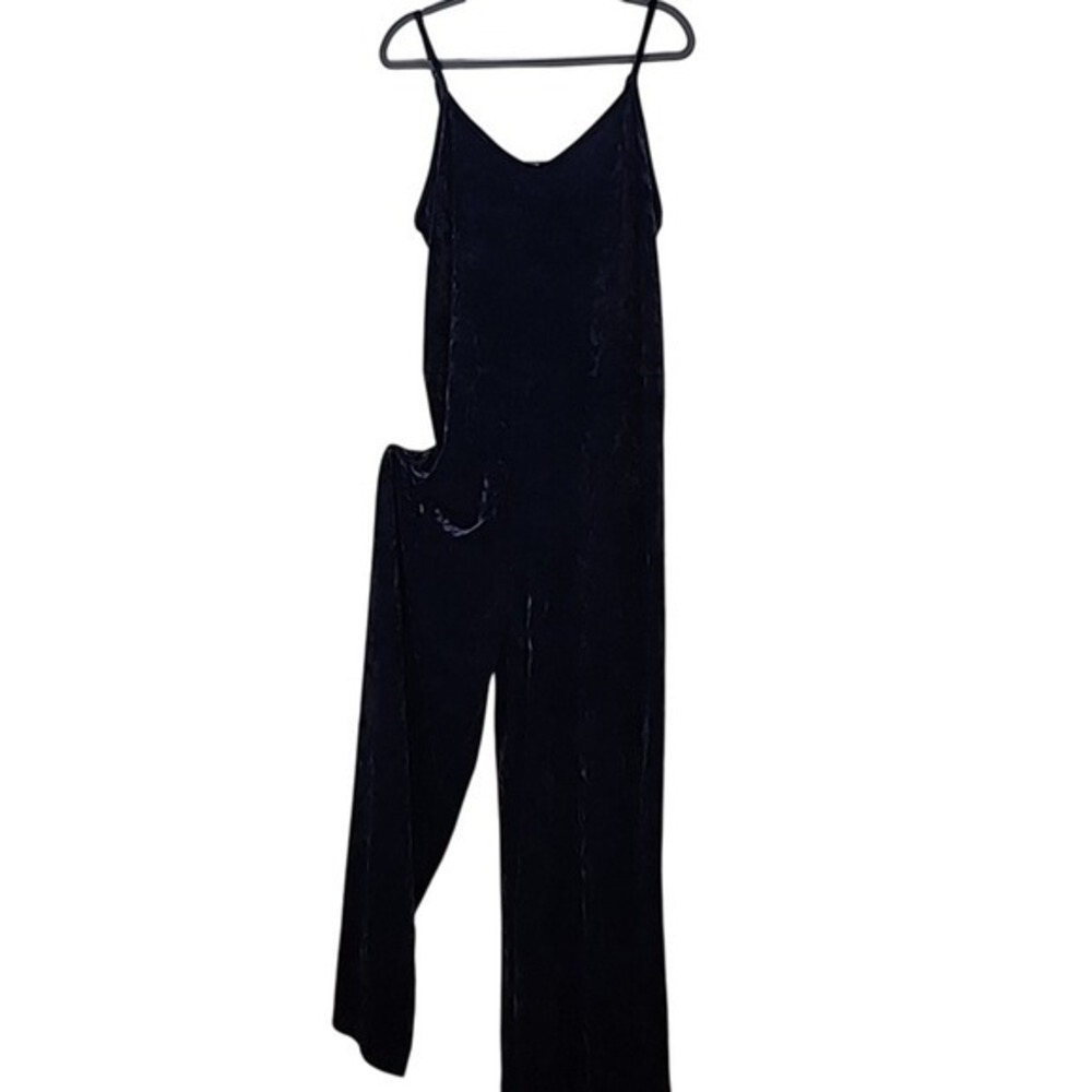 Aerie Velvet Spaghetti Strap‎ Jumpsuit Wide Leg Navy Blue Size L EUC